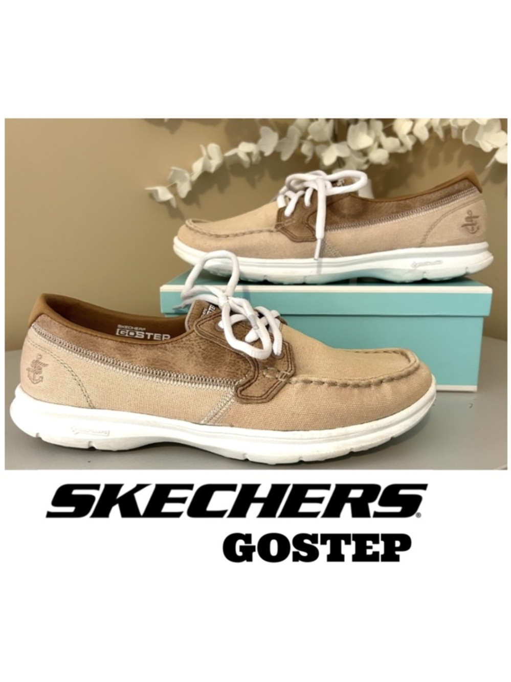 Skechers GOSTEP Seashore Boat Deck Shoes Natural Size 8